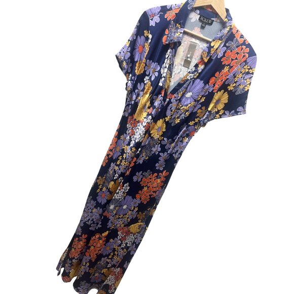 J. Crew NWT Short Sleeve Dusk Floral Prink Luster Crepe Slip Dress - Picture 2 of 10